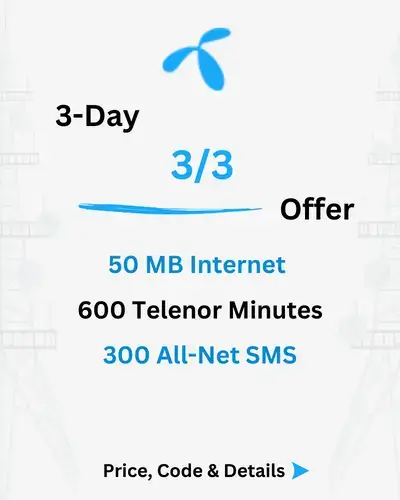 Telenor 3 Day 3/3 Offer Price, Code, Details