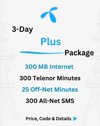 Telenor 3 Day Plus Package Price, Code, Details