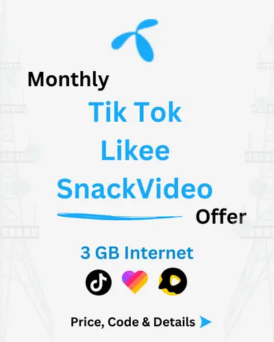 Telenor Monthly Tiktok - Likee - Snack Video Package Price, Code, Details